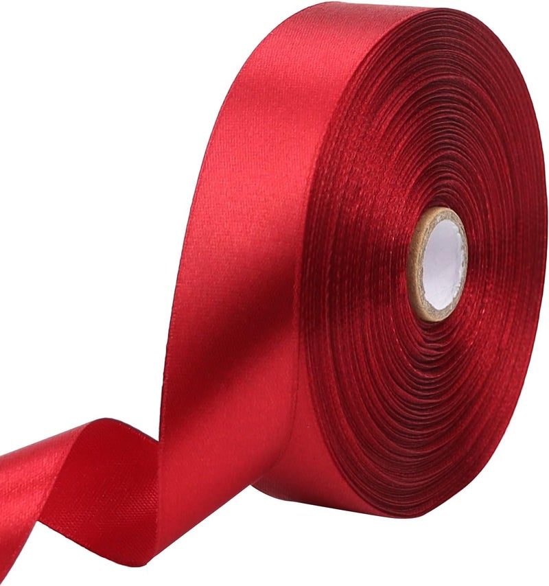 Riunbb Deep red Solid Satin Ribbon 1 Inch 50 Yards Solid Polyester Fabric Ribbon for Gift Wrapping Wedding Christmas Baby Shower Birthday Party Decoration Handmade Immortal Flower Craft - Image 1